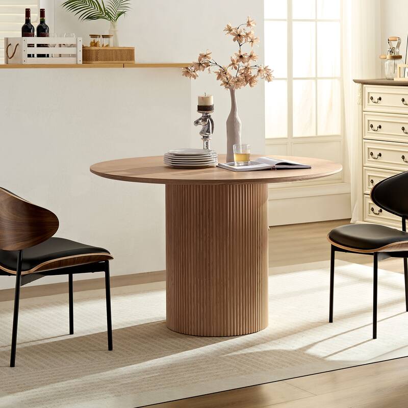 Mid-Century Modern 47.24-Inch Round Natural Black MDF Dining Table