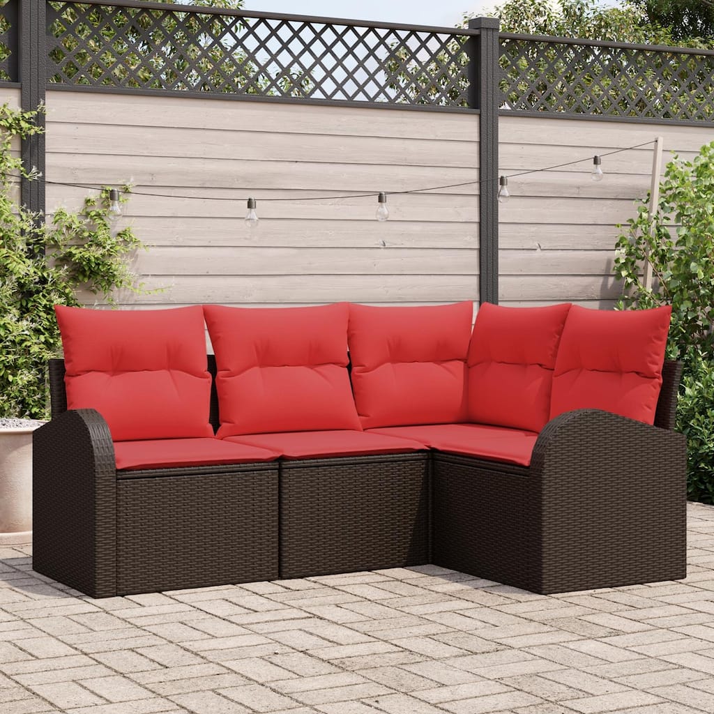 vidaXL 4/5 Garden Sofa Set with Cushions Black/Brown/Grey Wicker - 70.5 x 48.8 x 27.2