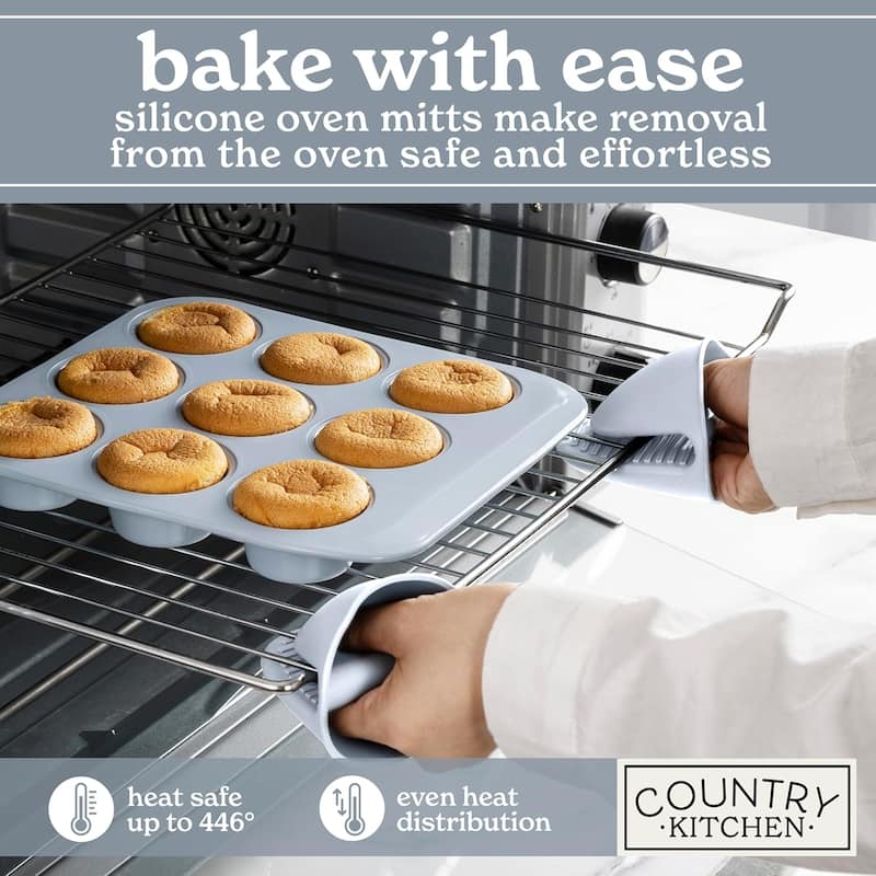 Country Kitchen 8-Piece Bakeware Set, Nonstick Baking Pans & Nesting Baking Sheets, Durable Steel, Grey