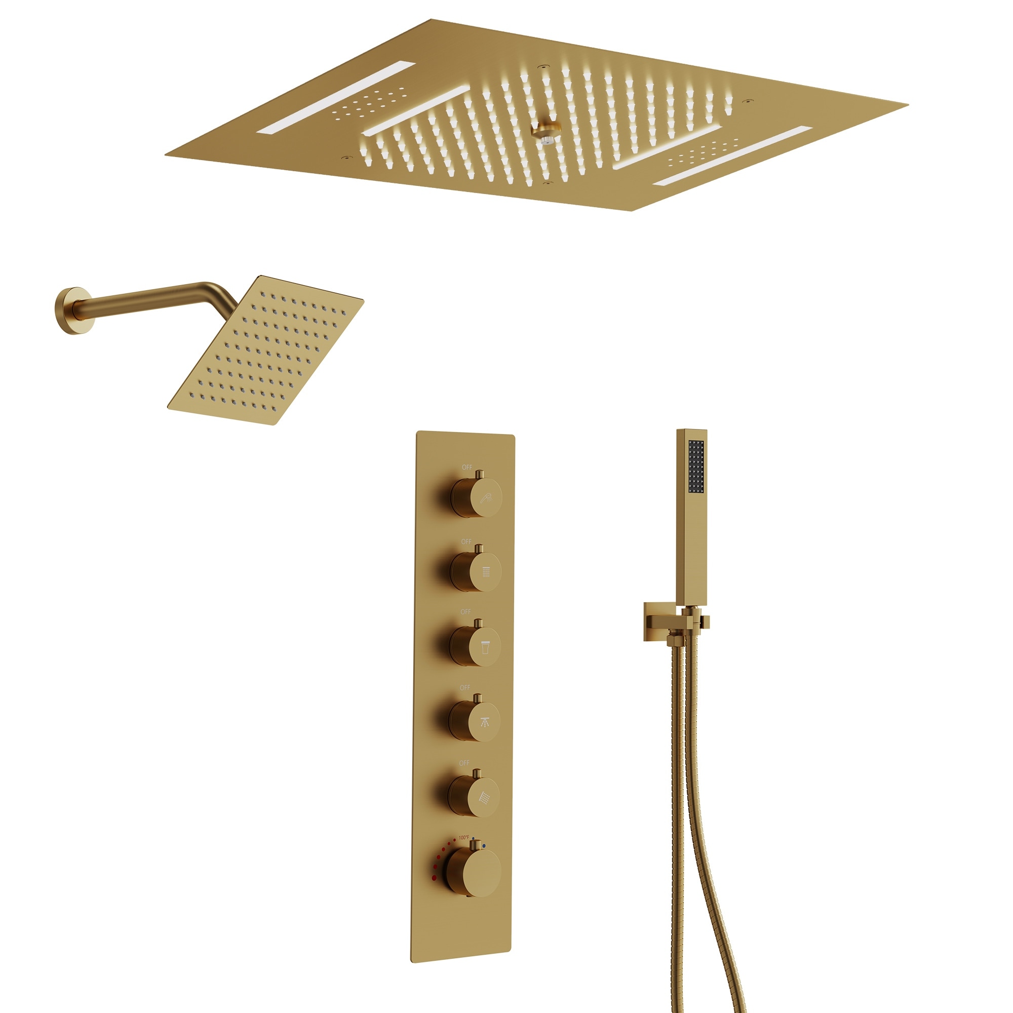 Dual Heads 20" Thermostatic Shower System, 64-Color LED Mood Lighting 3-Functions Shower Head with Bluetooth Music