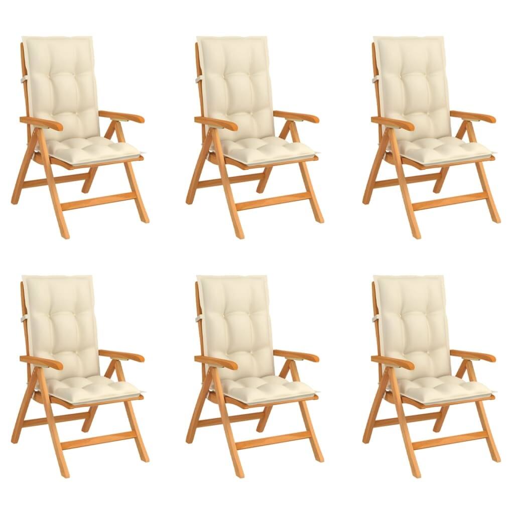 Reclining Garden Chairs with Cushions 6 pcs Solid Teak Wood