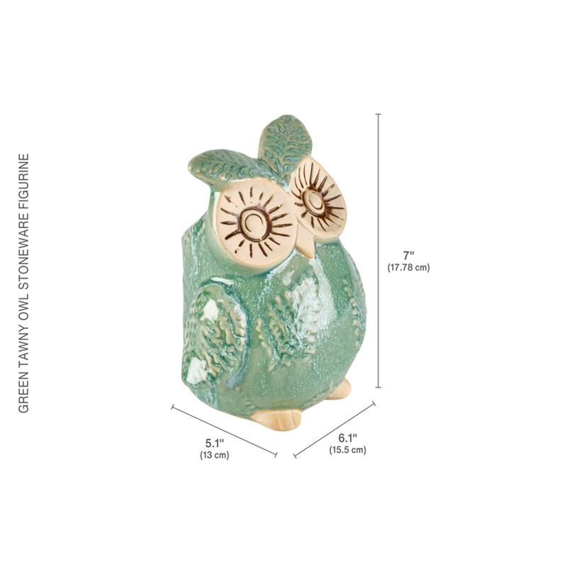 Elements Green and Tawny Owl Figurine, 6X7 Inch