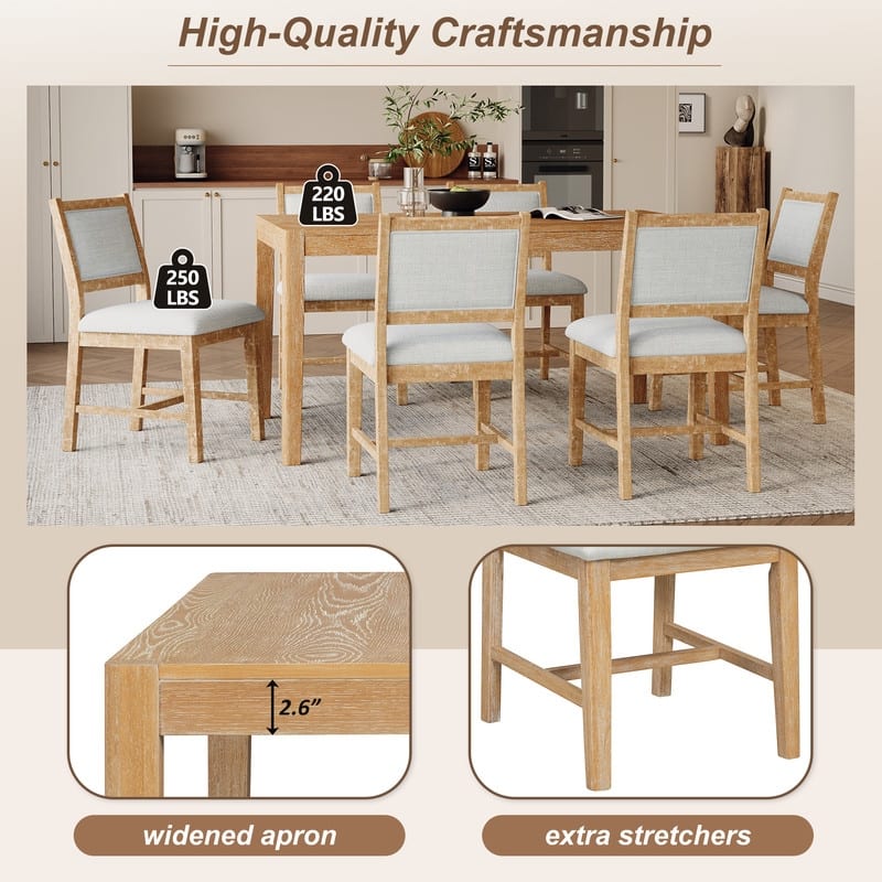 Vintage 7-Piece Retro Dining Set for 6 with Upholstered Chairs