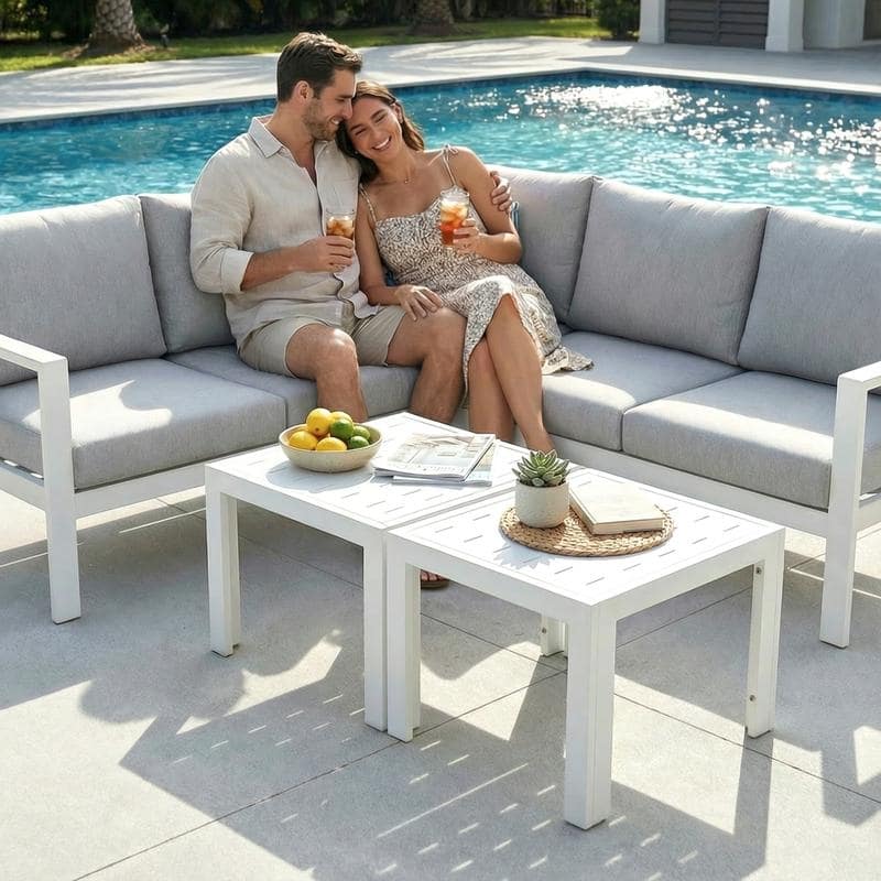 Aluminum Outdoor Coffee Table 23.6" L x 23.6" W x 17.7" H Modern Patio Table for Poolside or Garden