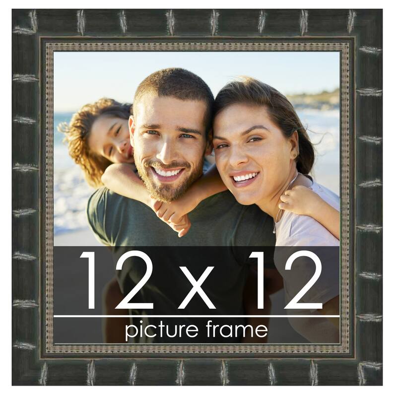 12x12 Black Modern Bamboo Picture Frame - UV Acrylic, Foam Board Backing, Hanging Hardware - Holds 12x12 Photo