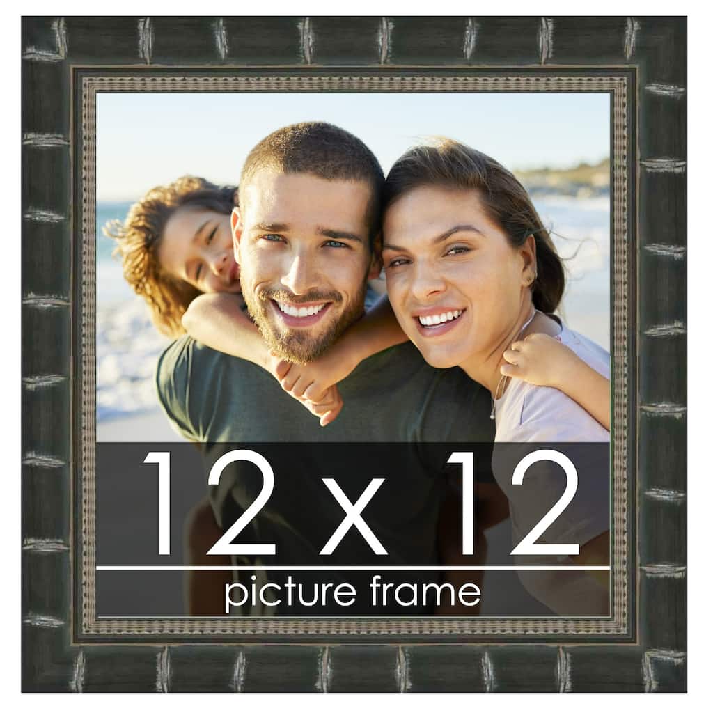 12x12 Black Modern Bamboo Picture Frame - UV Acrylic, Foam Board Backing, Hanging Hardware