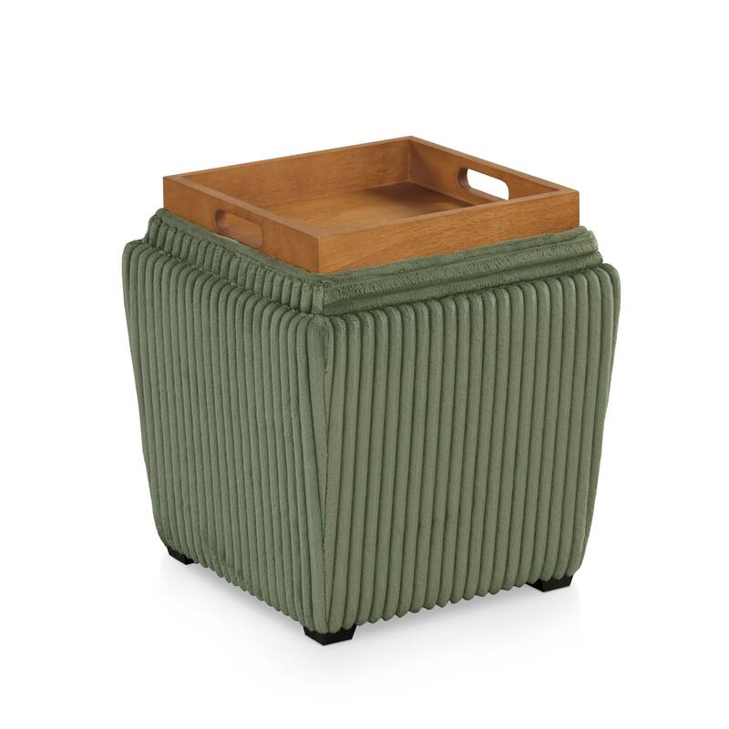 Furniture of America Elyndra 17-inch Square Chenille Storage Ottoman with Tray Top