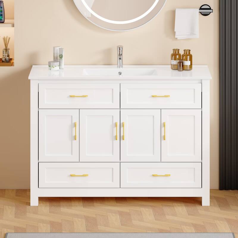 48" Bathroom Vanity with Ceramic Sink Combo, Abundant Storage Cabinet