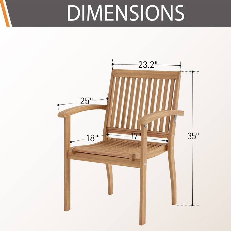 MAISON ARTS 2-Piece Patio Natural Solid Acacia Wood Dining Chairs, Patio Oil Finished Wooden Armchairs Set of 2