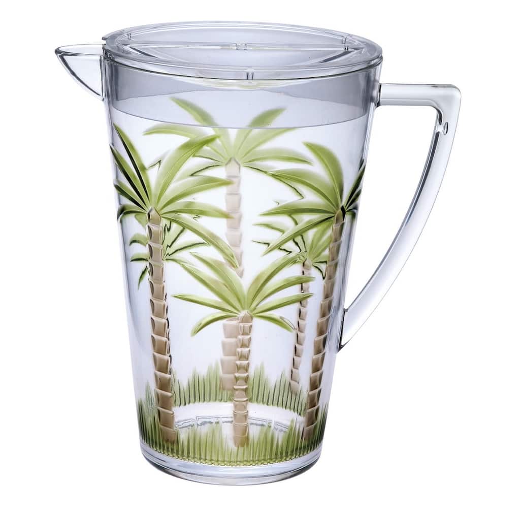 Water Pitcher with Lid, Palm Tree Design Unbreakable Plastic Pitcher