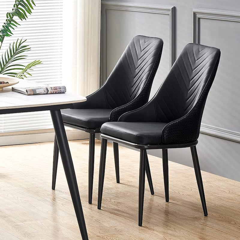 Faux Leather Upholstered Dining Chairs with Woven Back, Set of 2 - 18.11"W x 21.26"D x 36.61"H