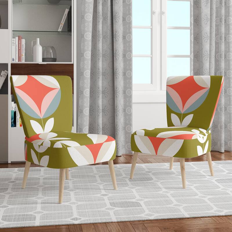 Designart "Retro Botanical Pattern I" Upholstered Mid-Century Accent Chair - Arm Chair