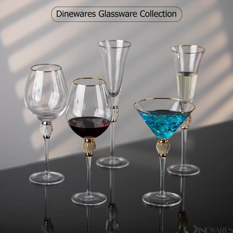 Rimmed Red Wine Glasses with Diamond Rhinestone Accent - 18 oz, 10 Inches Tall - Perfect Toasting Glasses for Bride and Groom