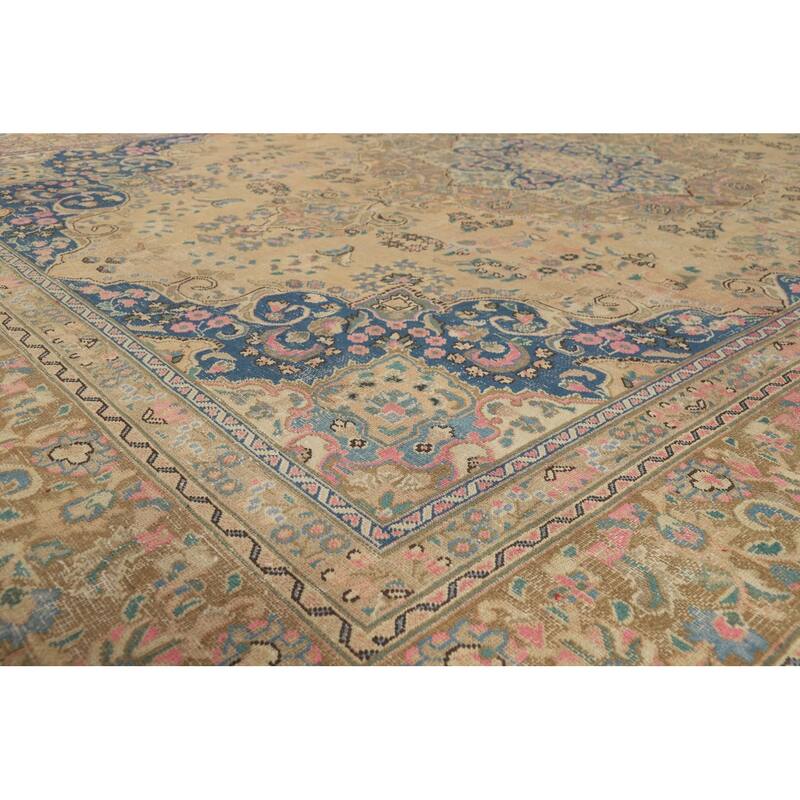 Mashad Persian Vintage Rug Hand-Knotted Traditional Wool Carpet - 9'7" x 12'10"