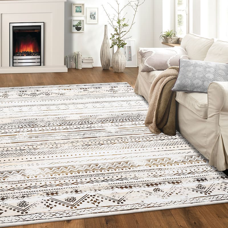 Garvee Geometric Stripes Soft Boho Washable Floor Area Rug