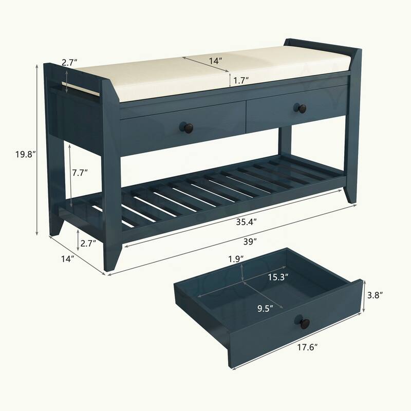 Shoe Rack with Cushioned Seat and Drawers