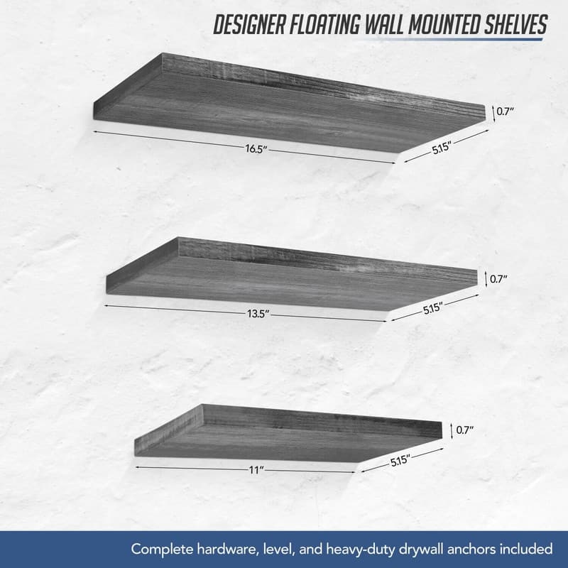 Wall Mounted Display Ledge Floating Wall Shelves Set of 3