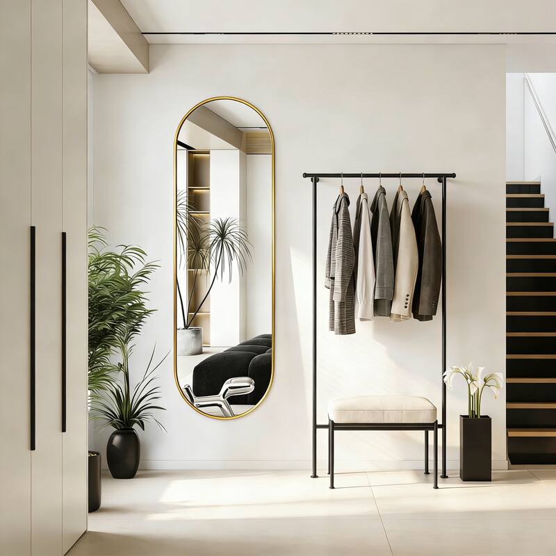 Rust-Proof Brushed Aluminum Frame Oval Full-Length Mirror