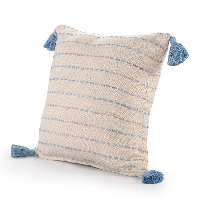 Sevita Torrent Variegated Stripe Cotton Blend Handmade 20"x20" Throw Pillow, with Tassels