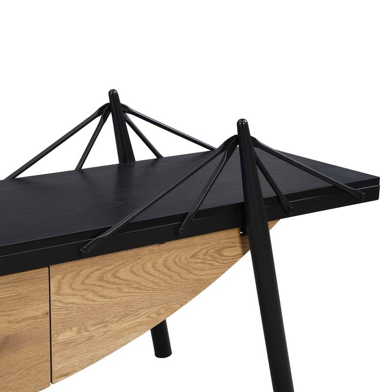 70.87 inch Sailboat-Shaped TV Stand, Wood Media Console Entertainment Center Television Table with Drawer & Metal Support