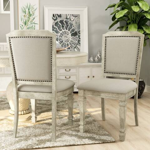 Furniture of America Damm Vintage White Fabric Side Chairs (Set of 2)