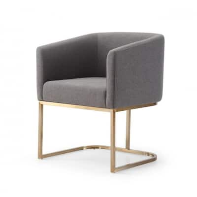 Antiqued Brass Upholstered Dining Arm Chair with Fabric Seat