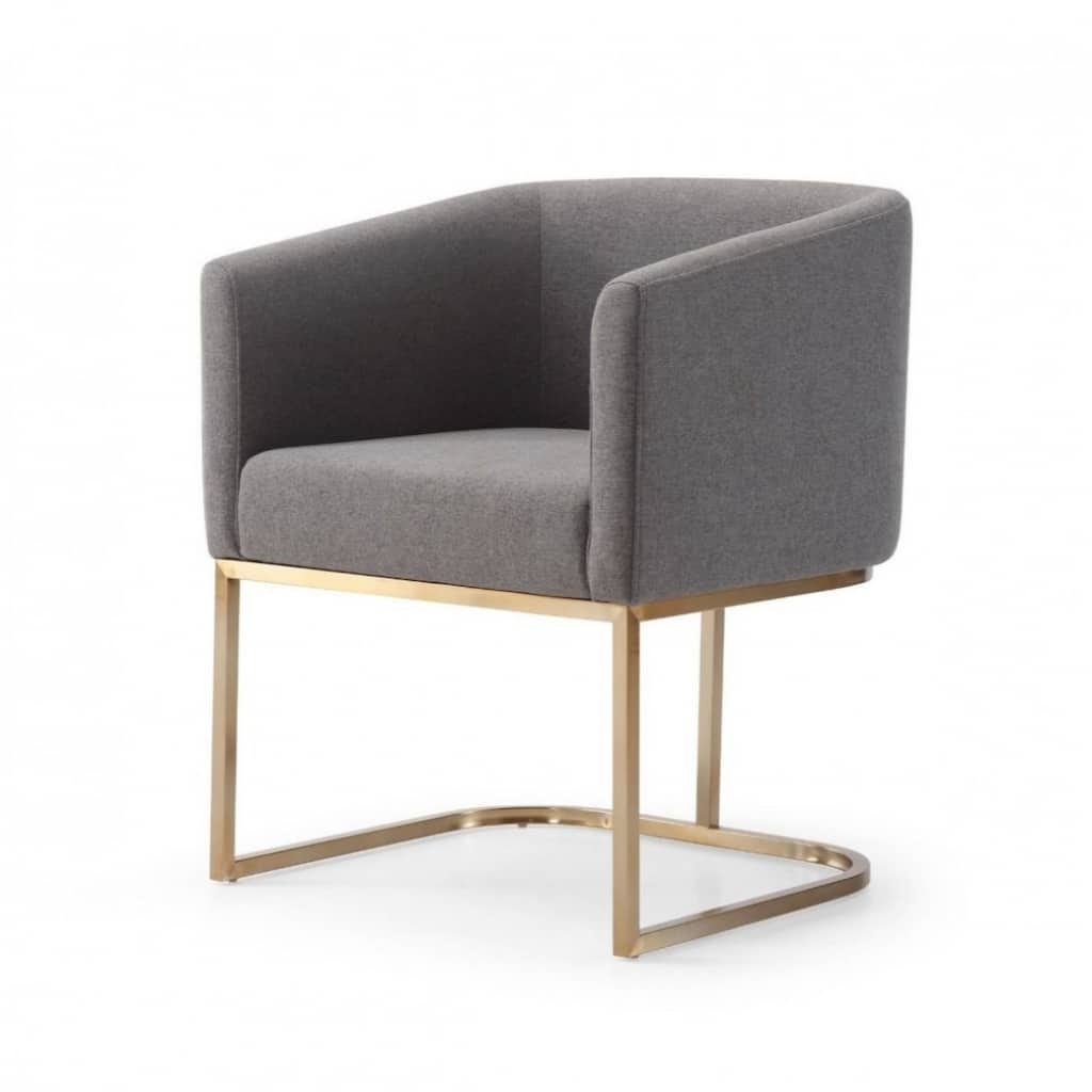 Antiqued Brass Upholstered Dining Arm Chair with Fabric Seat