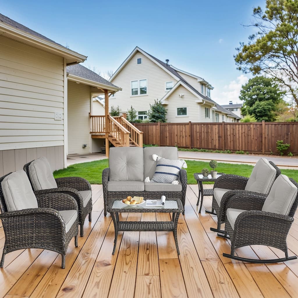 Outdoor Rocker Chair with Sofa Chair -Beige - Yellow