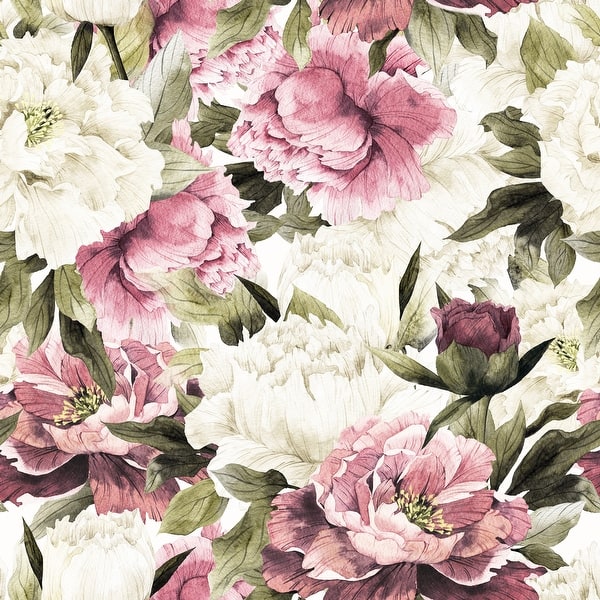 Pink And White Vintage Peonies Wallpaper Mural Overstock 32617048 100 W X 100 H The great collection of pink peonies wallpaper for desktop, laptop and mobiles. pink and white vintage peonies wallpaper mural