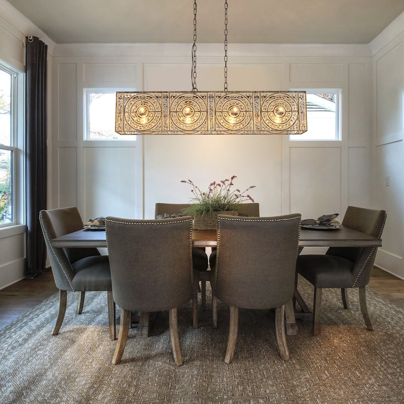 Farmhouse Vintage Brown Rectangular Crystal Chandelier with Metal Frame - W42.13"