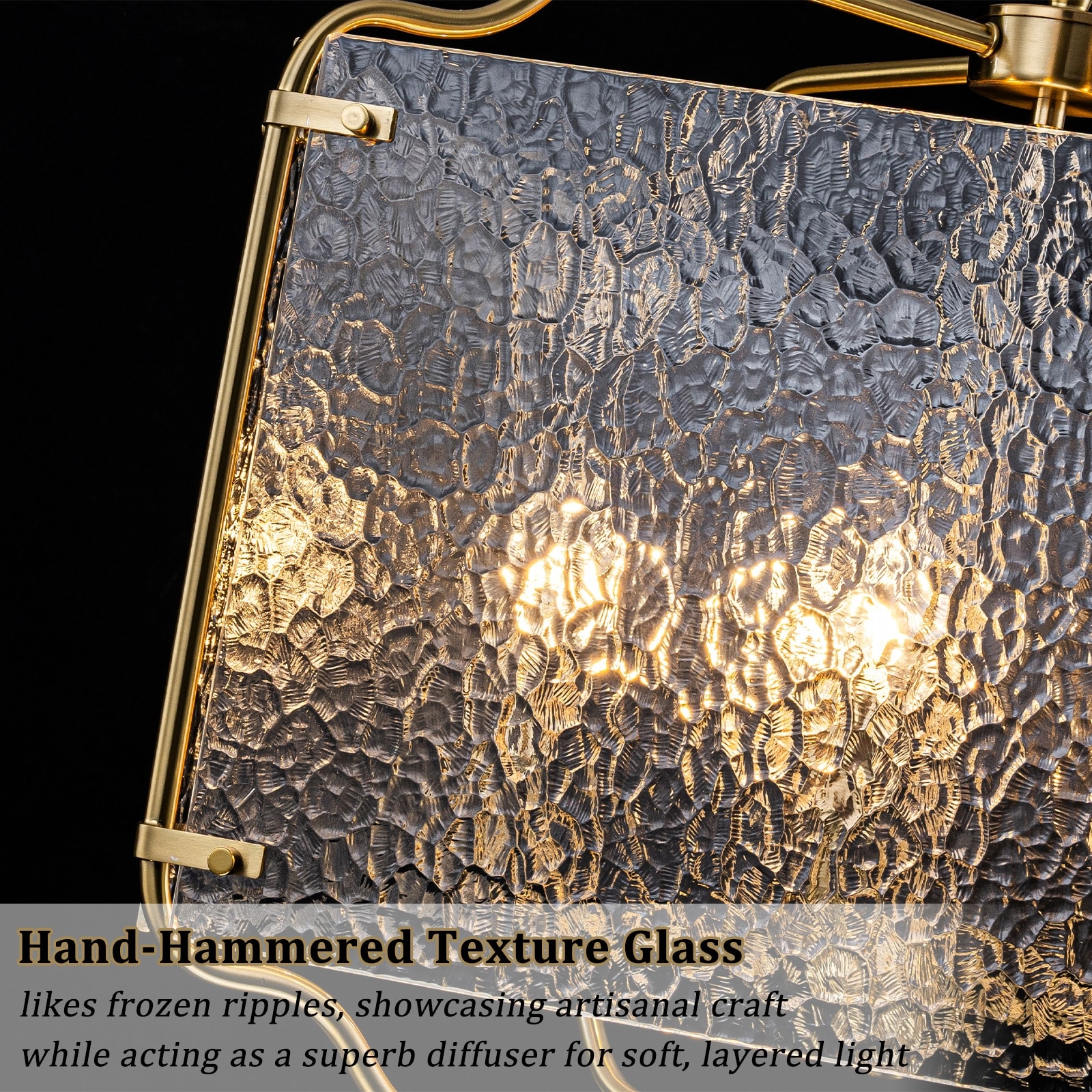 5-Light Gold Square Chandelier with Clear Textured Glass Ceiling