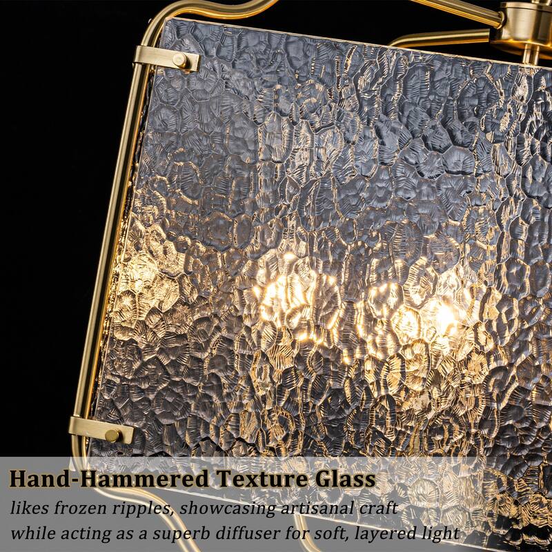 5-Light Gold Square Chandelier with Clear Textured Glass Ceiling Fixture - Dia.19.69-in