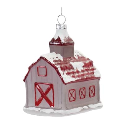 Frosted Barn Christmas Ornaments - 4.75" - Set of 6