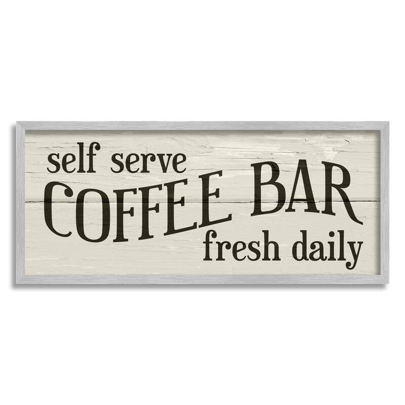 Stupell Self Serve Coffee Bar Sign Rustic Plank Pattern Framed Wall Art - Green - 30 x 13 - Grey