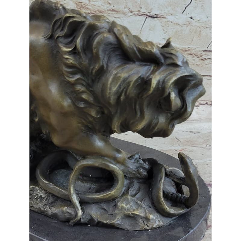 Hot Cast Bronze Sculpture Imitative Lion Vs Imitative Snake Serpent Statue Decor Gift Figurine Sale