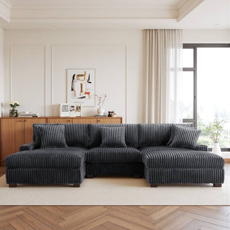 114.5" W Upholstered Sectional Modular Sofa with 2 Ottomans - Grey
