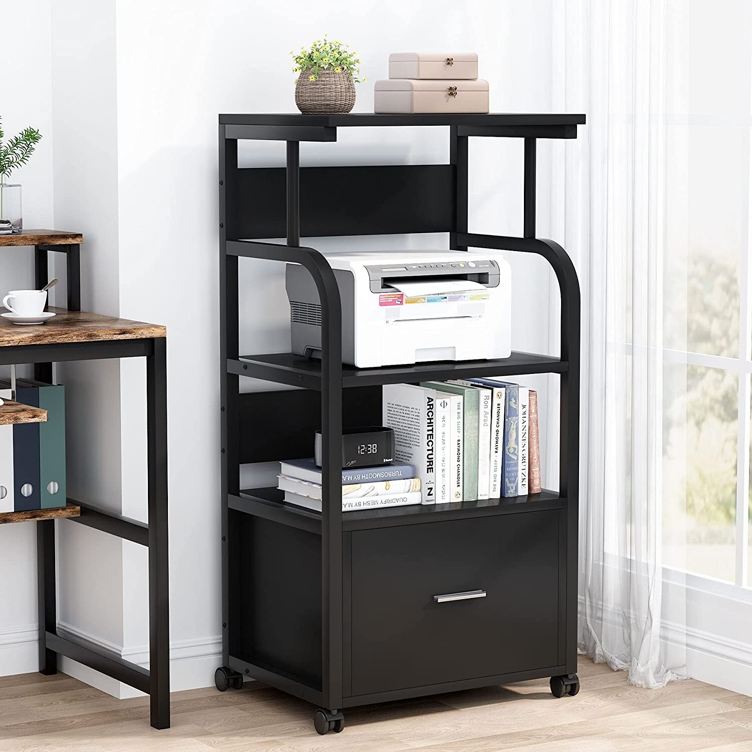Mobile File Cabinet with Printer Shelf and Legal Size Drawer On