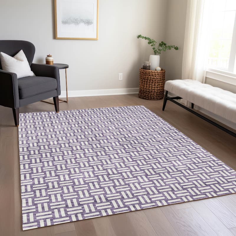 Machine Washable Indoor/ Outdoor Chantille Contempory Crosshatch Rug