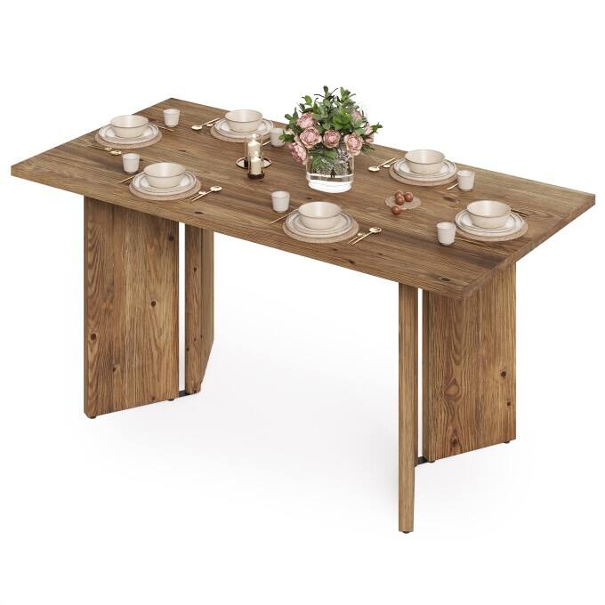 63-Inch Solid Wood Dining Table, Farmhouse Long Kitchen Table