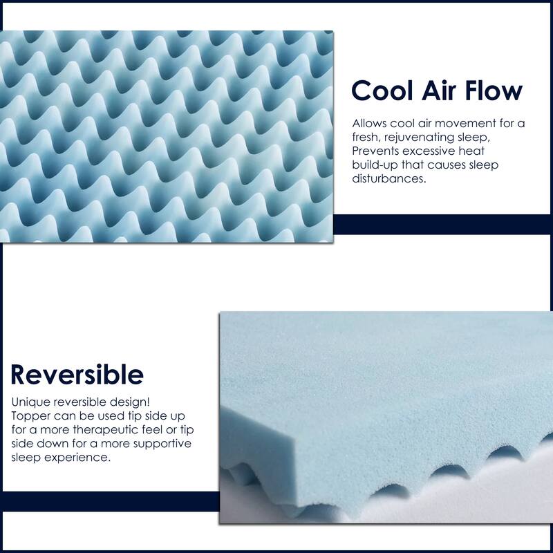 Onetan, 1", 2" & 3" Gel Memory Foam Mattress Topper, Blue