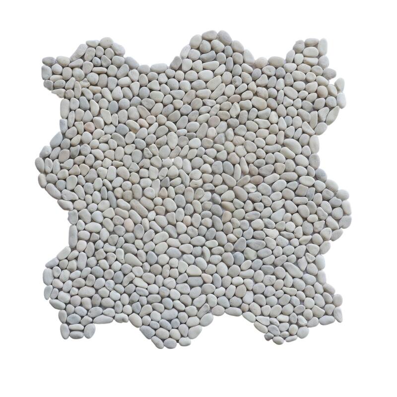 White Mini Pebble Mosaic Tumbled Stone Backsplash Tiles for Kitchen Walls, Shower Bathroom Floors 12" X 12" (11 Sqft per case)