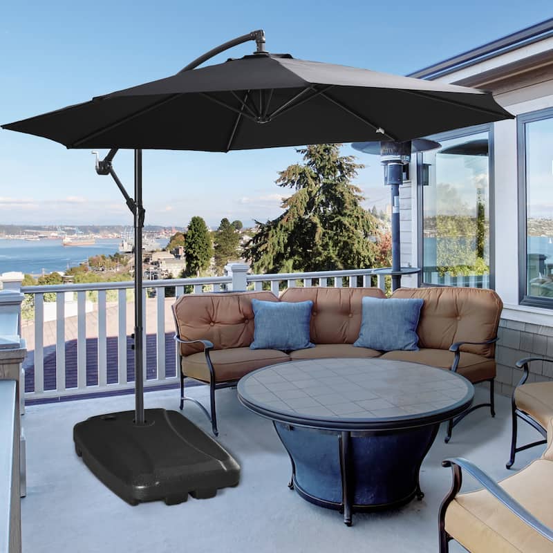 Heavy-Duty Portable Cantilever Umbrella Base with Wheels, Fillable with Water or Sand, Black