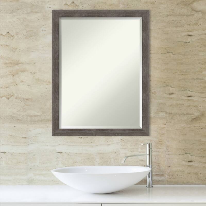 Beveled Wood Bathroom Wall Mirror - Pinstripe Lead Grey Frame - Pinstripe Lead Grey