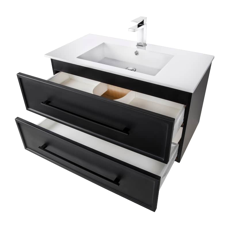 Milano Collection 36" Wall Mount Modern Shaker Bathroom Vanity with Sink and Drawers