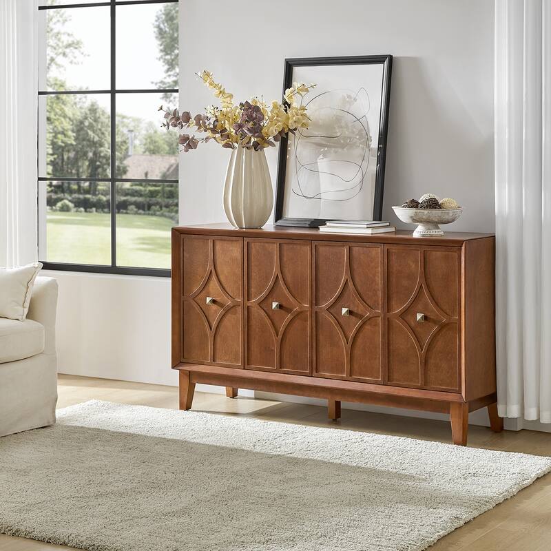 Miriam Mid-century 60" Wide Diamond-shaped Patterned Sideboard with Adjustable Shelves by HULALA HOME