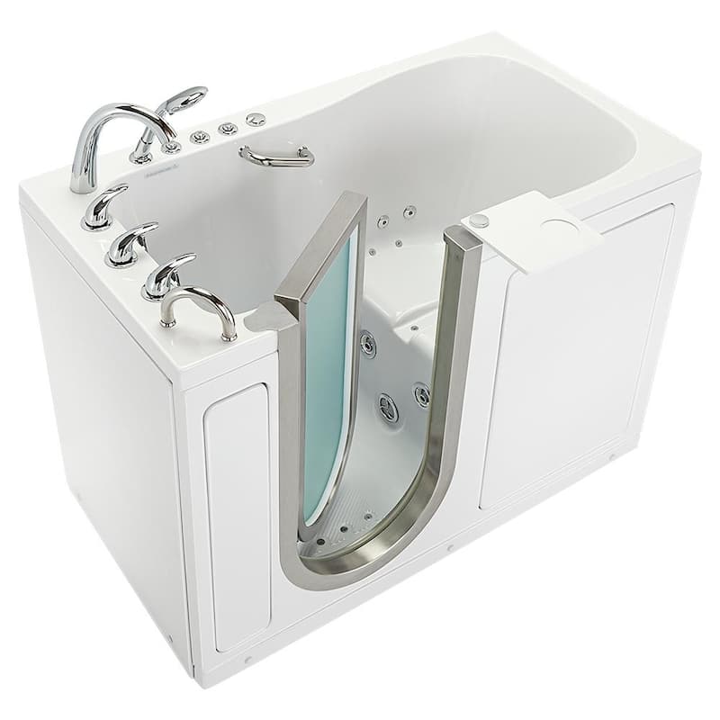 Ella Deluxe 30"x55" Acrylic Air and Hydro Massage Walk-In Bathtub, Inward Swing Door, 5 Piece Fast Fill Faucet, 2" Dual Drain