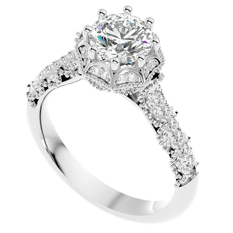 1 1/10Ct Vintage Diamond Moissanite Halo Engagement Ring White Yellow Rose Gold