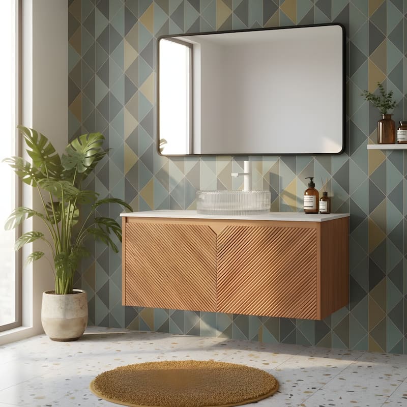 Wall-mounted Bathroom Vanity with Round Glass Basin