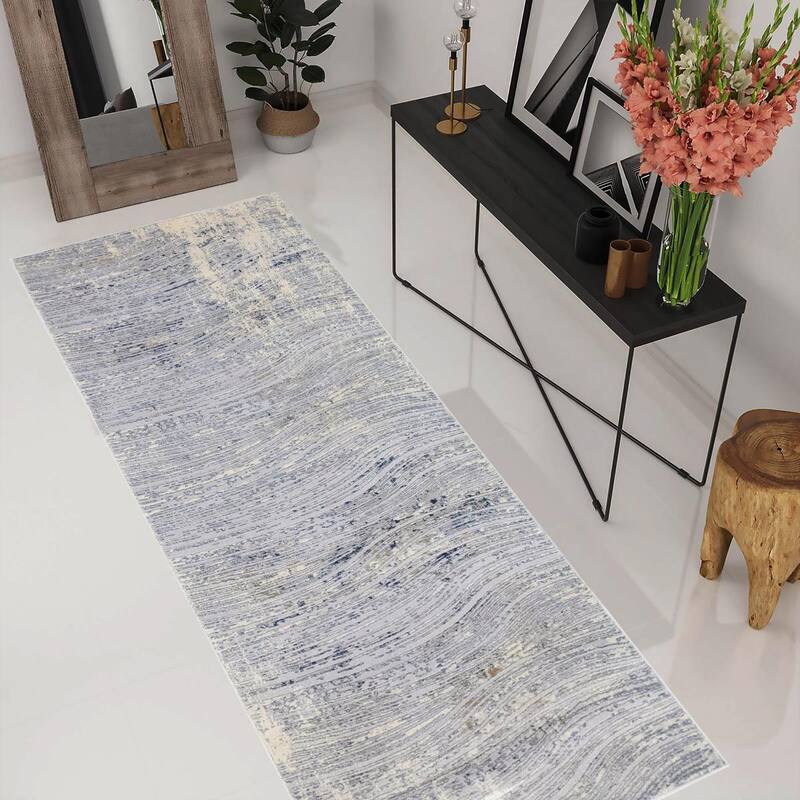 Abstract Dirilis Berber Blue Light Grey Rug