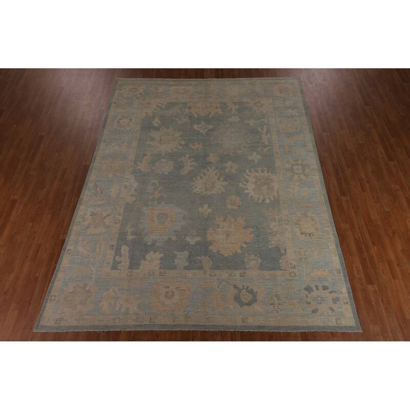 Vegetable Dye Blue Oushak Turkish Rug Handmade Oriental Wool Carpet - 8'10"x 11'8"